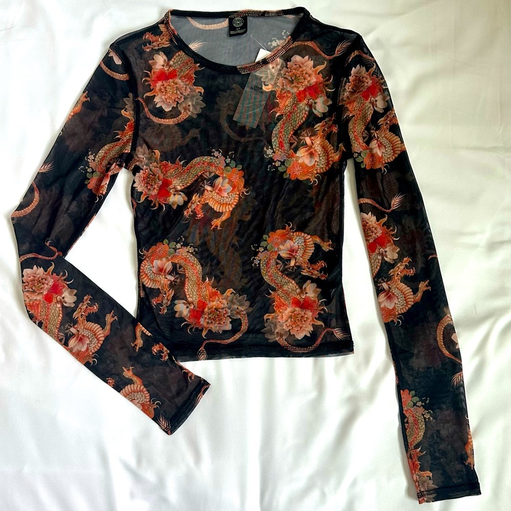 Urban outfitters black mesh shirt with dragons